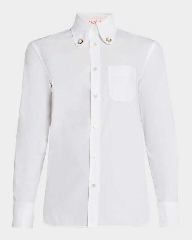 Embellished-Collar Cotton Poplin Shirt
